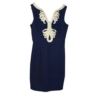 Lilly Pulitzer Valli Shift Dress Womens Size 0 Navy Blue Metallic Nautical
